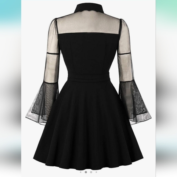 NWOT Women's Keyhole Mesh Bell Long Sleeve Gothic Cocktail Dress - Picture 2 of 3